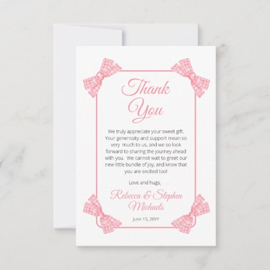 Een lief klein Baby roze strikken meisje Baby show Bedankkaart (Voorkant)