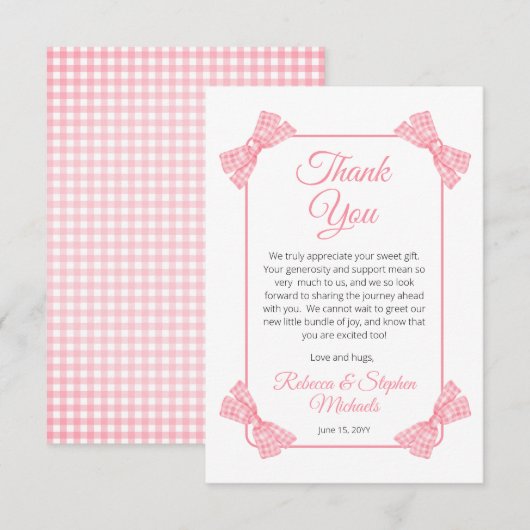 Een lief klein Baby roze strikken meisje Baby show Bedankkaart (Voorkant / Achterkant)