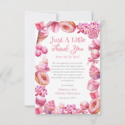 Een lief klein Baby Snoep Lijst meisje Baby shower Bedankkaart (Voorkant)