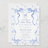 Een lief klein Baby Toile Beer blauw Baby shower Kaart (Voorkant)