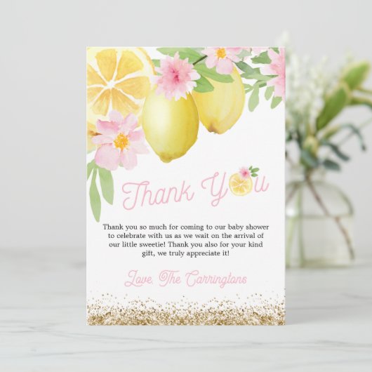 Een lief klein citroen Baby shower Bedankkaart (Staand voorkant)