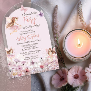 Een Lief Klein Fee Wilde Bloemen Meisje Baby Showe Acryl Uitnodigingen