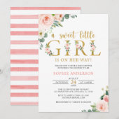 Een lief klein meisje blozen gouden bloemen Baby s Kaart (Voorkant / Achterkant)