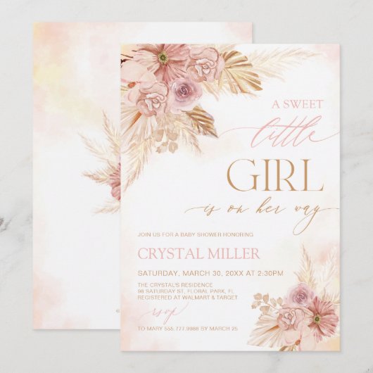 Een lief klein meisje Boho Floral Baby shower uitn (Voorkant / Achterkant)