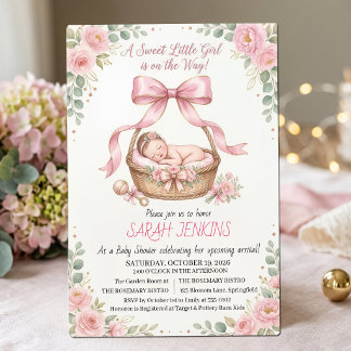 Een Lief Klein Meisje Roze Bloemige Baby Shower Kaart