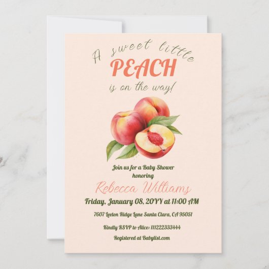 Een lief klein perzik zomer Baby shower Kaart (Voorkant)