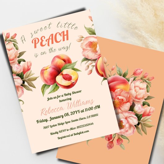Een lief klein perzik zomer bloemig Baby shower Kaart