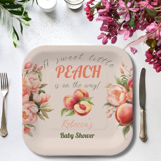 Een lief klein perzik zomer bloemig Baby shower Papieren Bordje