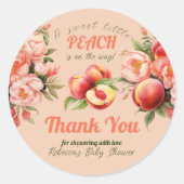 Een lief klein perzik zomer bloemig Baby shower Ronde Sticker (Voorkant)