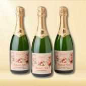 Een lief klein perzik zomer bloemig Baby shower Sparkling Wijnetiket