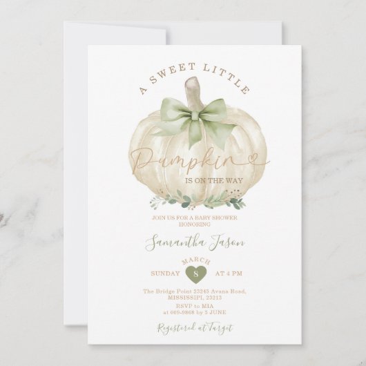 Een lief klein pompoen Schattige groen Baby shower Kaart (Voorkant)