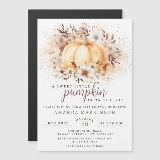 Een lief klein pompoenneutraal Baby shower Magnetische Uitnodiging (Voorkant / Achterkant)