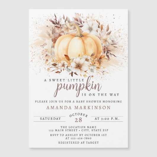 Een lief klein pompoenneutraal Baby shower Magnetische Uitnodiging (Voorkant)