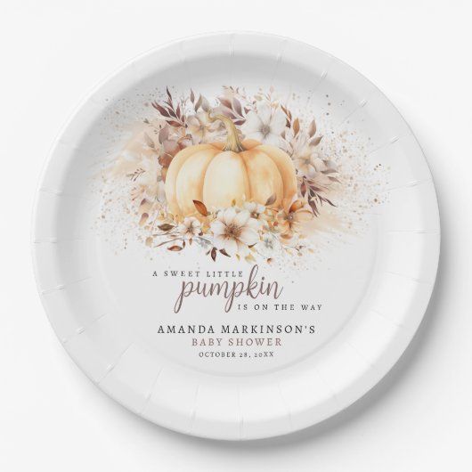 Een lief klein pompoenneutraal Baby shower Papieren Bordje (Voorkant)