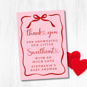 Een Lief Klein Roze Rood Strik Meisje Baby Shower Bedankkaart