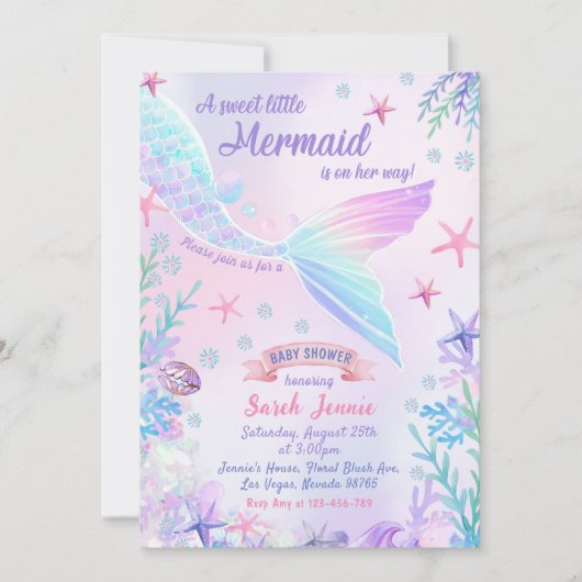 Een lief klein zeemeermin meisje Baby shower feest Kaart (Voorkant)
