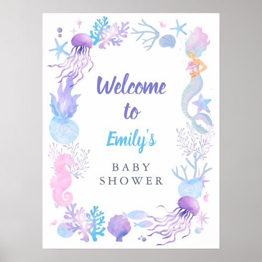 Een lief klein zeemeermin pastel Baby shower welko Poster (Voorkant)