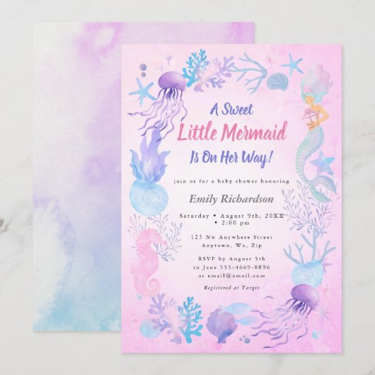 Een lief klein zeemeermin pastel meisje Baby showe Kaart (Voorkant / Achterkant)