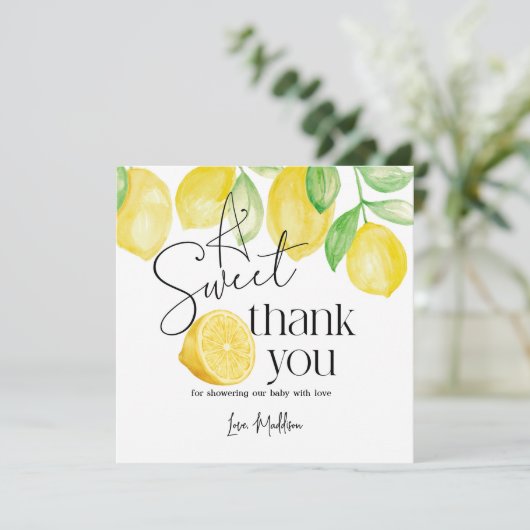 Een lief kleintje, Lemon thema, Baby shower, Bedankkaart (Staand voorkant)