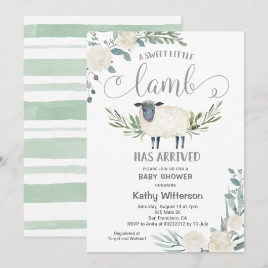 Een lief lammetje is aangekomen in het Baby shower Kaart (Voorkant / Achterkant)