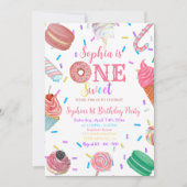 Een lief meisje donut roze dessert 1e verjaardag kaart (Voorkant)