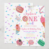 Een lief meisje donut roze dessert 1e verjaardag kaart (Voorkant / Achterkant)