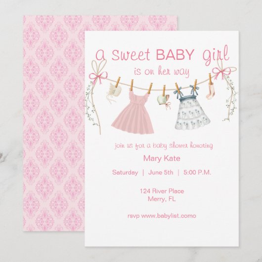 Een lief meisje op de eigen manier, baby shower in kaart (Voorkant / Achterkant)