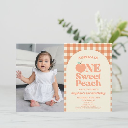 Een lief perzik Afbeelding eerste 1e verjaardagsfe Kaart (Staand voorkant)