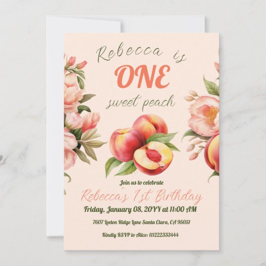 EEN lief perzik meisje zomer bloemen 1e verjaardag Kaart (Voorkant)