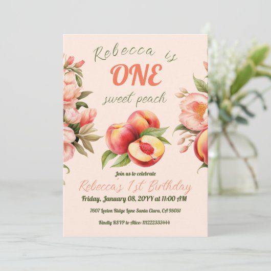 EEN lief perzik meisje zomer bloemen 1e verjaardag Kaart (Staand voorkant)