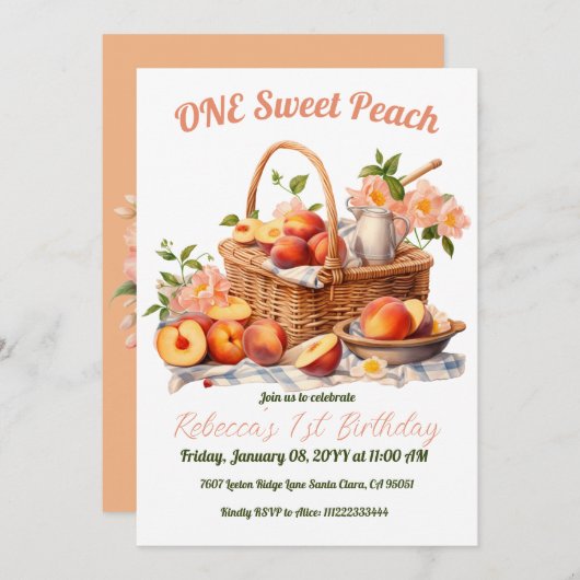 EEN lief perzik meisje zomer picknick 1e verjaarda Kaart (Voorkant / Achterkant)