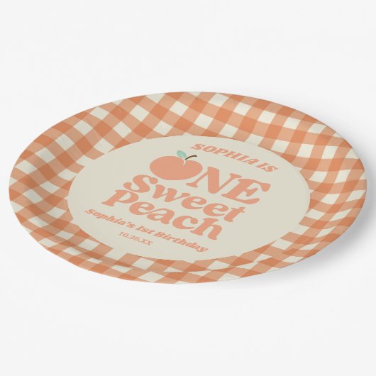 Een lief perzik Sinaasappel eerste 1e verjaardagsf Papieren Bordje (Gekanteld)
