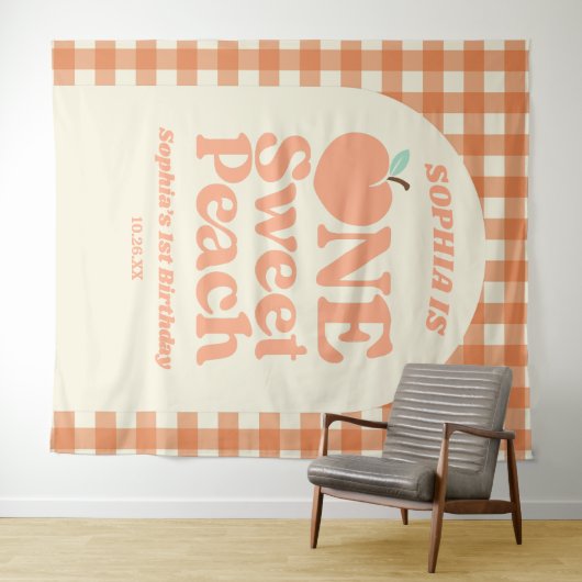 Een lief perzik Sinaasappel eerste 1e verjaardagsf Wandkleed (In Situ (horizontaal))