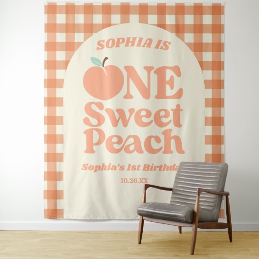 Een lief perzik Sinaasappel eerste 1e verjaardagsf Wandkleed (In situ)