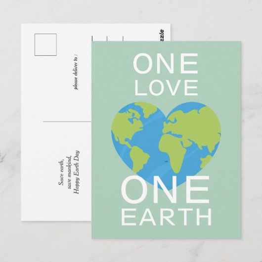 Eén liefde, één Aarde, Dag van de Aarde, red onze  Briefkaart (Voorkant / Achterkant)
