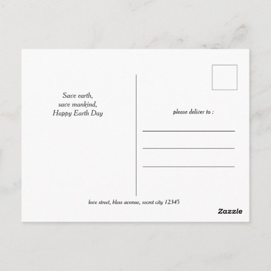 Eén liefde, één Aarde, Dag van de Aarde, red onze  Briefkaart (Achterkant)