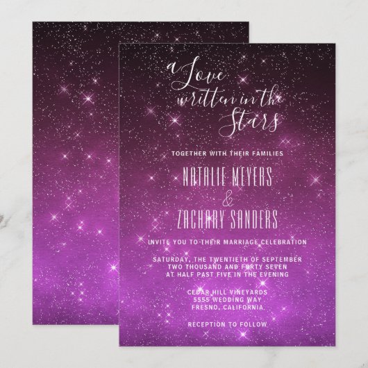 Een liefde geschreven in de Stars Celestial Weddin Kaart (Voorkant / Achterkant)