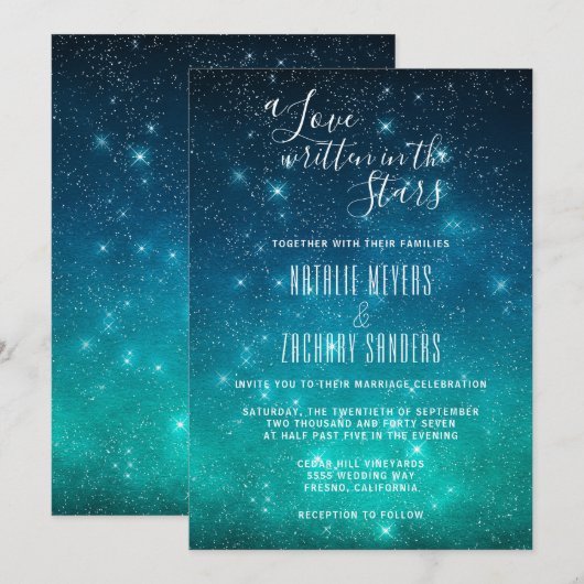 Een liefde geschreven in de Stars Celestial Weddin Kaart (Voorkant / Achterkant)