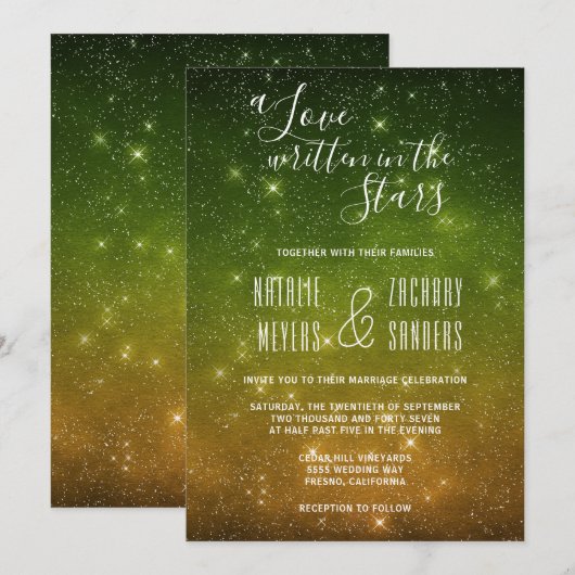 Een liefde geschreven in de Stars Celestial Weddin Kaart (Voorkant / Achterkant)