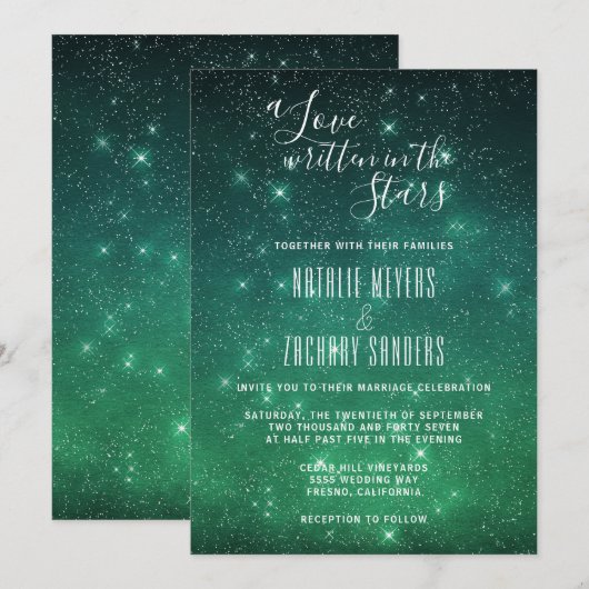 Een liefde geschreven in de Stars Celestial Weddin Kaart (Voorkant / Achterkant)