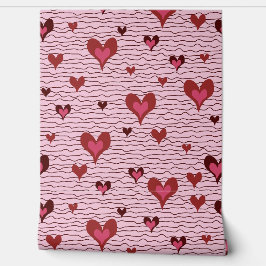 Een liefde voor strepen en harten, roze behang