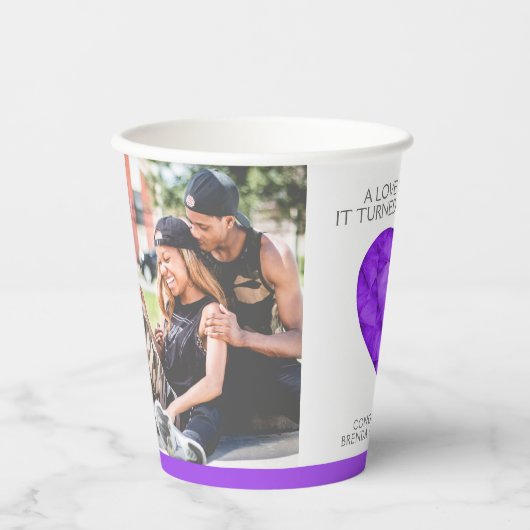 Een liefde zo sterk 33 jaar bij een paarse bruilof papieren bekers (Voorkant)