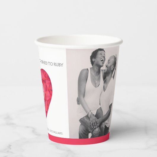 Een liefde zo sterk 40 jaar, ruby bruiloft rood wi papieren bekers (Achterkant)