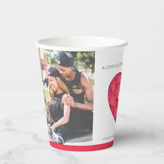 Een liefde zo sterk 40 jaar, ruby bruiloft rood wi papieren bekers (Voorkant)