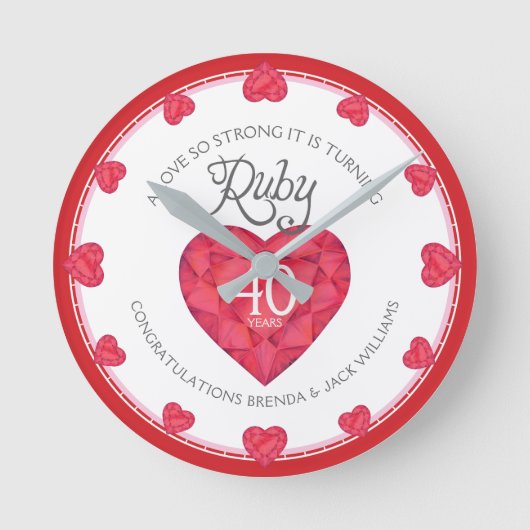 Een liefde zo'n sterke ruby bruiloft 40th ronde klok (Voorkant)