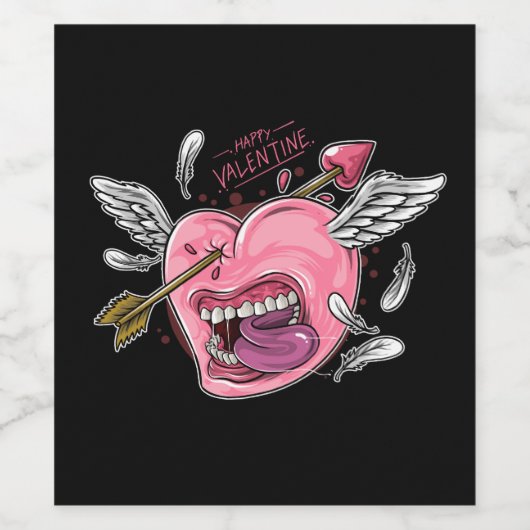 Een liefdeshart met lippen en vleugels die worden  wijn etiket (Enkel label)