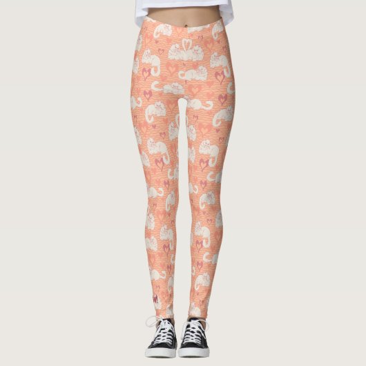 Een liefdesstaart van katten met hart en strepen p leggings (Voorkant)