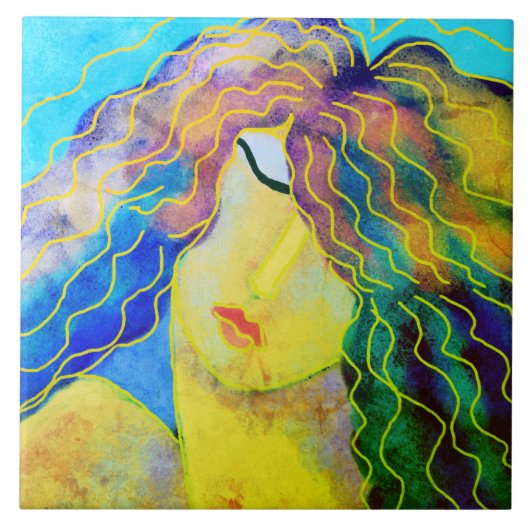 Een liefdevol Abstract digitaal portret van een vr Tegeltje (Voorkant)