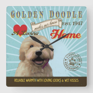 Een liefhebbende Golden Doodle maakt ons huis Vierkante Klok