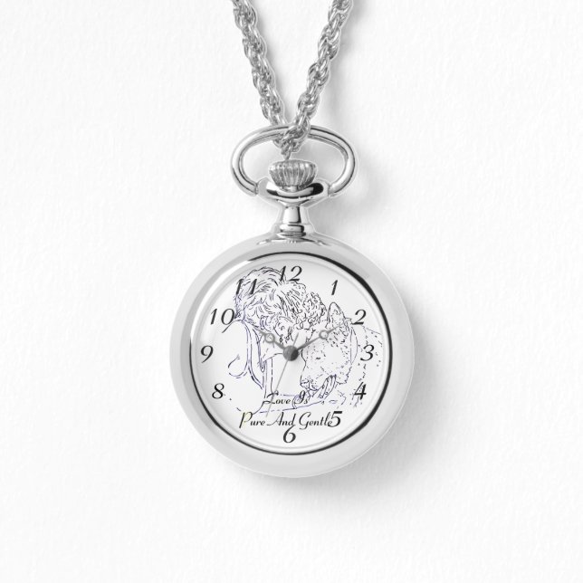 Een liefhebbende tekening van een meisje dat een k horloge (Voorkant)